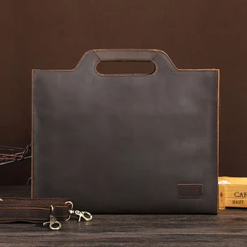 

Genuine Leather Briefcase Men Bag Crazy Horse Leather Laptop Briefcases A4 File Holder Retro Messenger Bag Male Handbag Totes