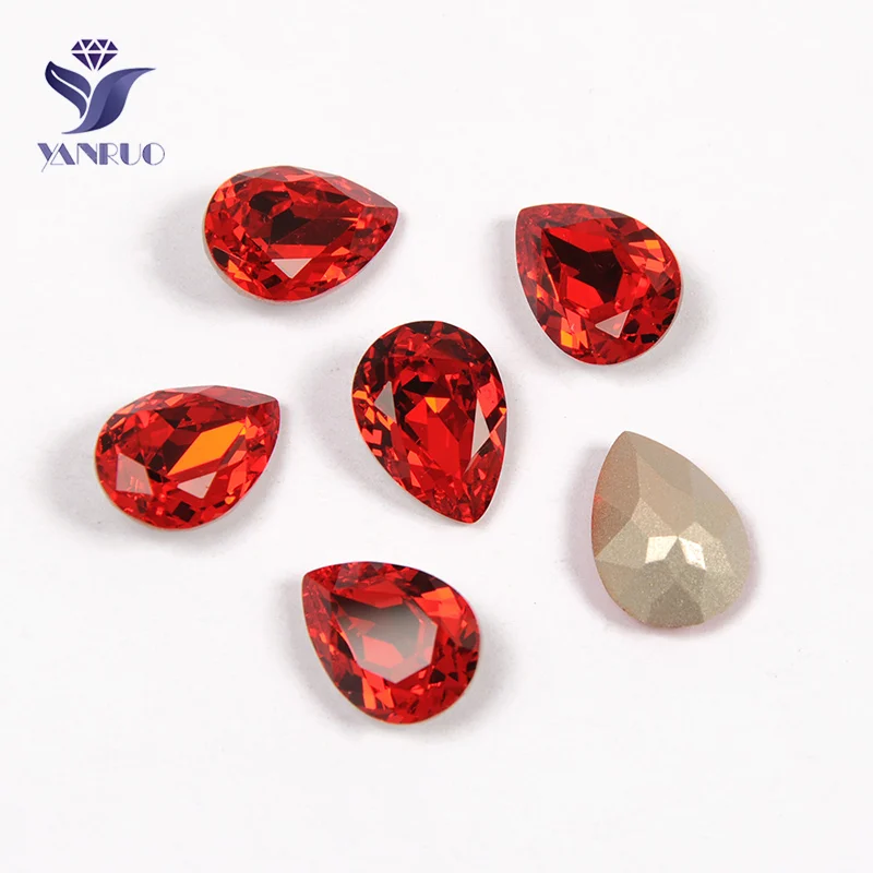 Light Siam Yanruo 4320 каплевидные стеклянные декоративные камни с кристаллами для шитья оптом с когтями верхних камней для свадебного платья - Цвет: Light Siam
