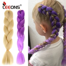 Leeons 105 цветные огромные волосы для наращивания, Омбре, вязанные крючком косички, 24 дюйма, синие, розовые, серые, африканские, американские синтетические волосы для наращивания