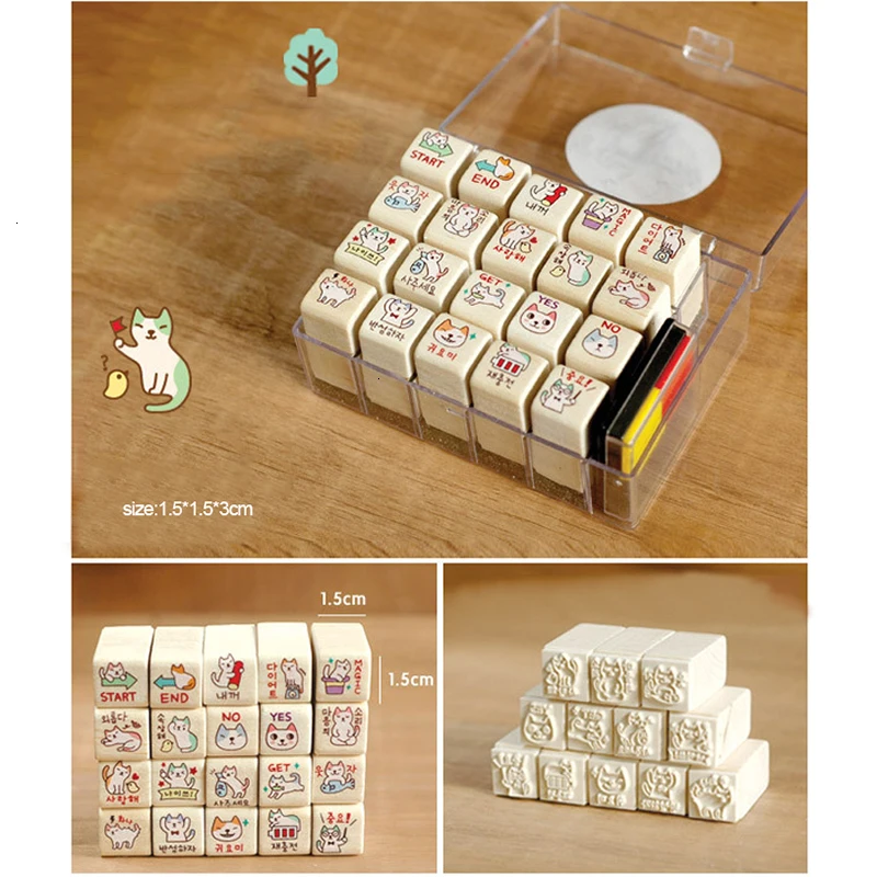 Прозрачная пластиковая коробка с надписью Exceed Expression Lovely cat Seal 20 штук
