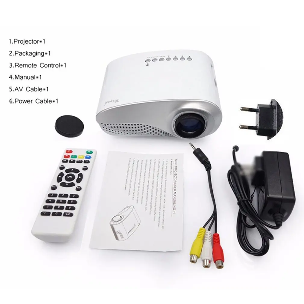 Rigal RD802 портативный кинопроектор для домашнего кинотеатра 480x320P USB VGA Высокое разрешение вход видео проектор