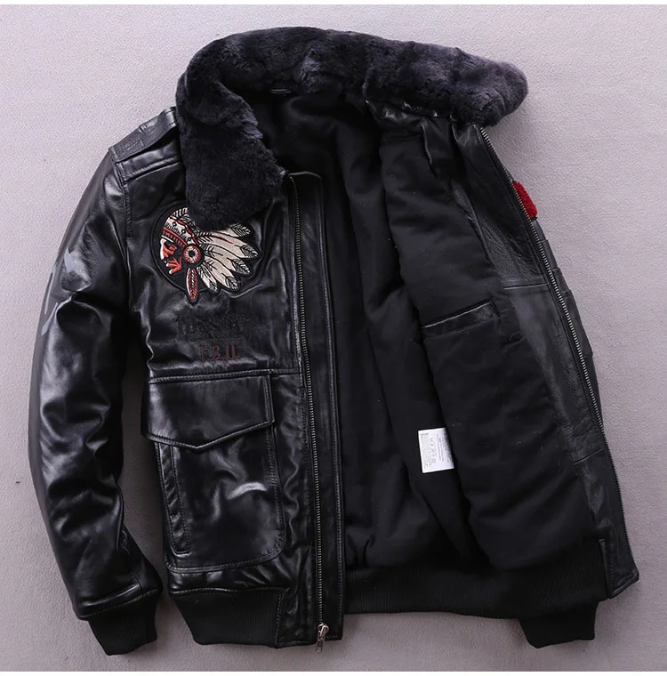 2022 Air Force Flight Jacket Fur collar Genuine Leather Jacket Men Bomber Jacket Sheepskin Motorcycle Jacket Real Leather Coat big & tall genuine leather coats & jackets