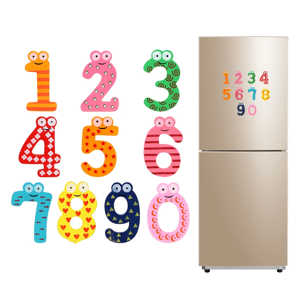 

10pcs/set Numbers Fridge Magnet Refrigerator Sticker Wooden Message Board Decal Home Decor Cartoon Early Learning