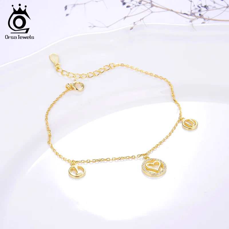 ORSA JEWELS изысканные 925 удлиняющие женские браслеты буквы и сердца подлинное серебро высшей пробы роскошные женские повседневные ювелирные изделия SB52