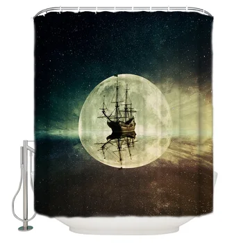 

Canvas Ghost Ship Space Shower Curtain Waterproof Bathroom Curtain Polyester Bath Curtain Home Decor 12 Hooks