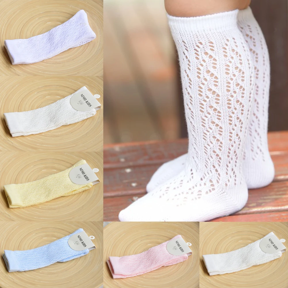 Однотонные детские Нескользящие детская Вязанная одежда «Crochet колено высокие носки