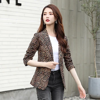 

Female Blazer Autumn Korean Fashion Leopard Short Small Suit jacket Elegant Slim Plus size Ladies jackets and blazers Tide 3XL