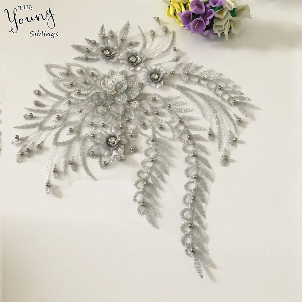 

High quality Embroidery Lace Collar ABS Pearl 3D Flowers trim lace Applique Wedding Dress Decorate Neckline Sequin Accessories