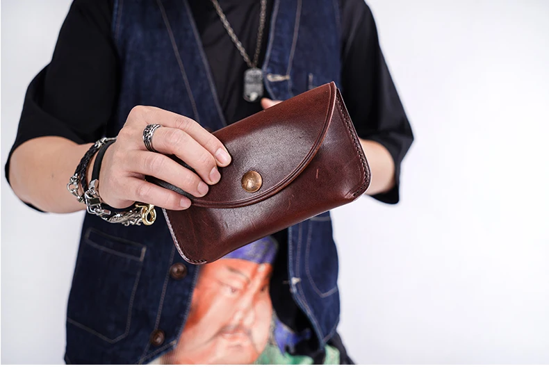Real Cow Leather Handmade Vintage Men Wallet Wristles Long Luxury Cash Purse Quality Man Card Holder Phone Bag Organizer Wallet