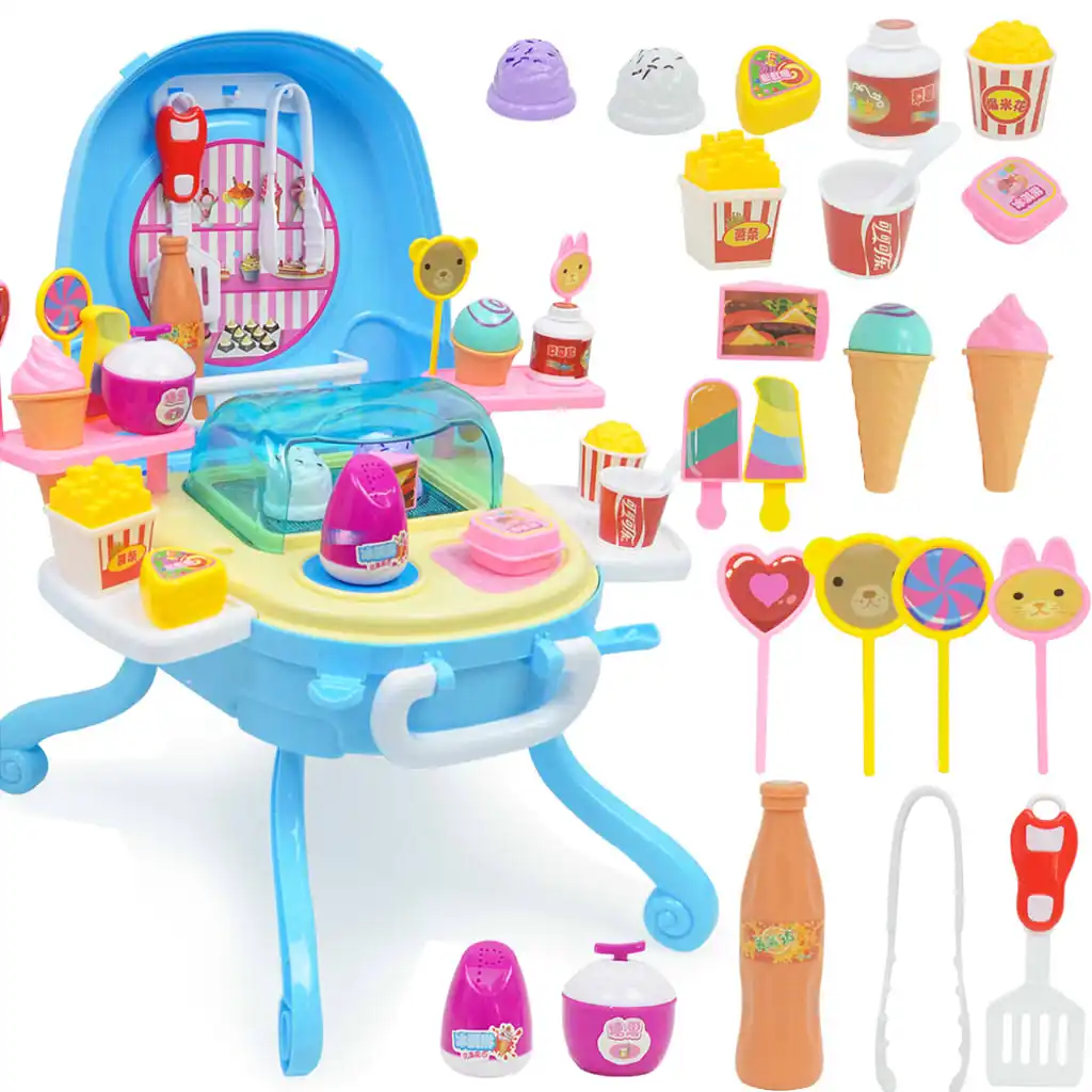 Pretend Play Kitchen Toy, Ice Cream Role Play Set Birthday Gift for 2, 3, 4, 5 Year Old Girls Toddlers Kids