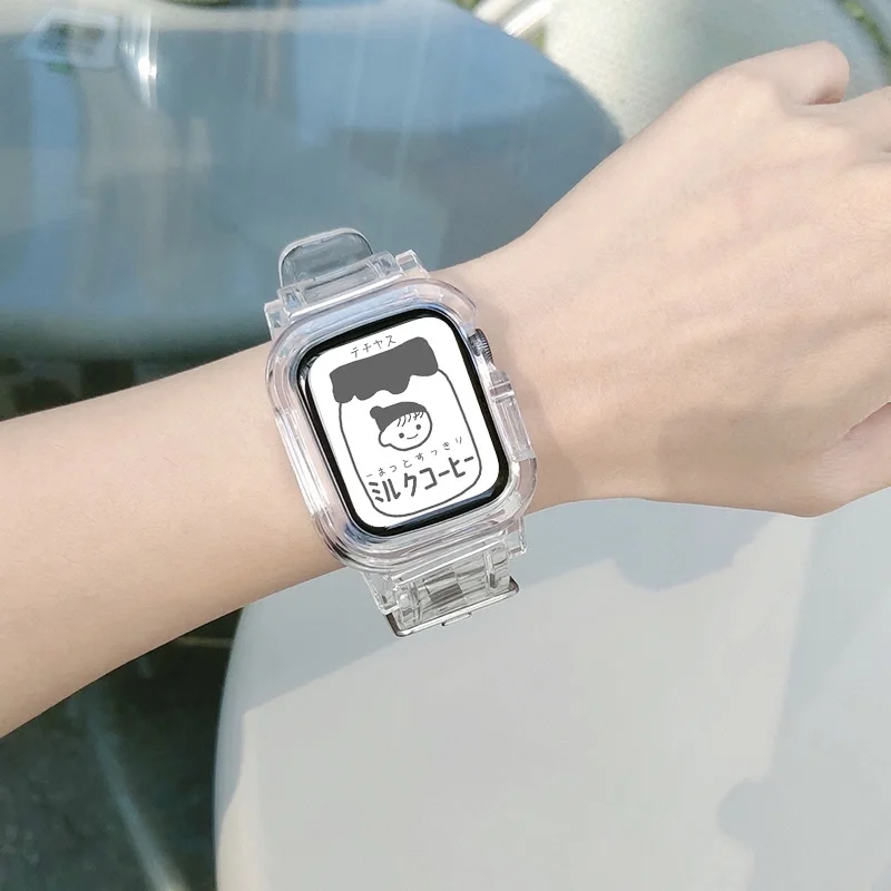 Newest Clear Band + Case for Apple Watch Series 7 6 SE 5 4 44mm 42mmTransparent for iwatch Strap 3 2 1 38mm 40mm Plastic Strap Newest Clear Band + Case for Apple Watch Series 7 6 SE 5 4 44mm 42mmTransparent for iwatch Strap 3 2 1 38mm 40mm Plastic Strap