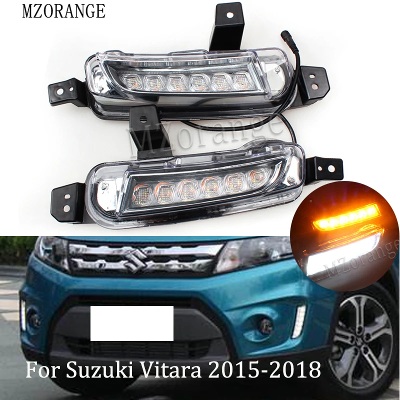 

MZORANGE 2PCS LED Daytime Running Light For Suzuki Vitara 2015 2016 2017 2018 Turning Yellow Signal Relay Waterproof Car LED DRL