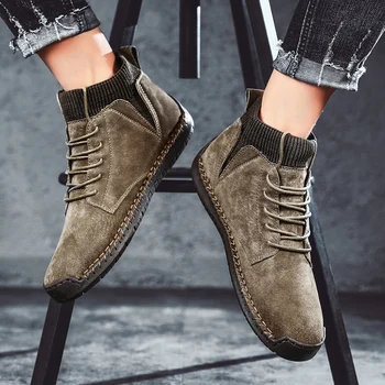 

Men Boots New Lace UP Men shoes Non-slip Wearable Large Size Casual Shoes Plus Retro Trend Men's Fashion Boots 2020