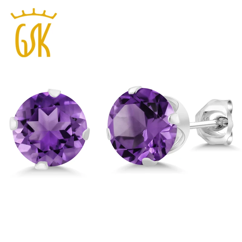 GemStoneKing 2 60 Ct круглая форма аметист серьги из серебра 925 красиво и изящно изящные