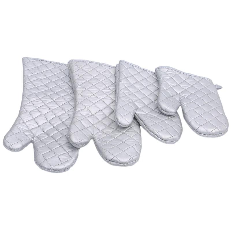 Oven Gloves Heat Resistant Non Slip Mitts Cooking Baking Barbecue Silver Safety Potholders Kitchen Tools | Дом и сад