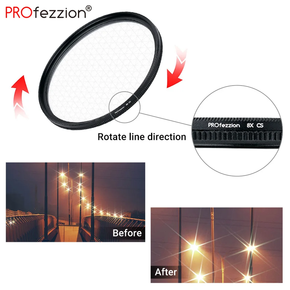 Set Filtri Stella 62mm Per Fotocamera - 4, 6, 8 Punte Con Copriobiettivo, Per Effetti Luce Brillanti - Foto 5
