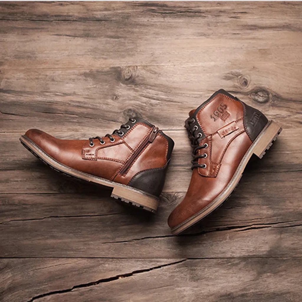 Модные кожаные мужские ботинки в стиле ретро; высокие рабочие ботинки с боковой молнией; Цвет черный, коричневый; уличные ботинки-дезерты; модная мужская обувь