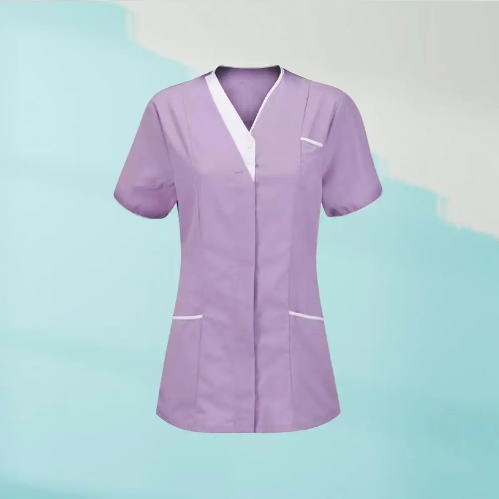 60% Healthcare Nurse Robe Nurse Clothing T-Shirt V Neck Pocket Short Sleeve Button Nursing Staff Uniform Clothing Beauty Salo
