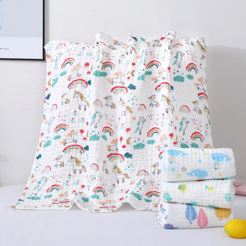 

Newborn Soft Animal Print Blanket Baby Cotton Bath Towel Blankets Set Infantil Kid Girl Boy Cute Gauze Muslin Swaddle Wrap