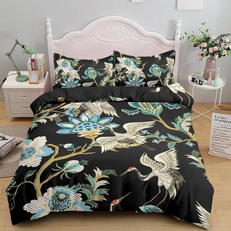 3d Japanese White Crane Print Bedding Set Duvet Cover Pillowcase