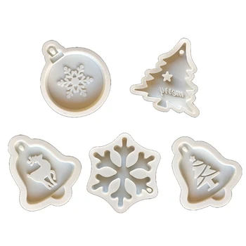 

5Pcs Epoxy Resin Mold Christmas Tree Elk SnowflakePendant Casting Silicone Mould for DIY Crafts Jewelry Keychain Making
