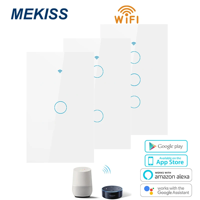 

MEKISS Smart touch switch US standard home light switch WIFIl connected APP smart remote control 1gang2gang3gang Interrupter