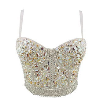 

sexy summer colorful Rhinestones beading bustier korean sleeveless crop top women casual fashion off shoulder tank tops clothes