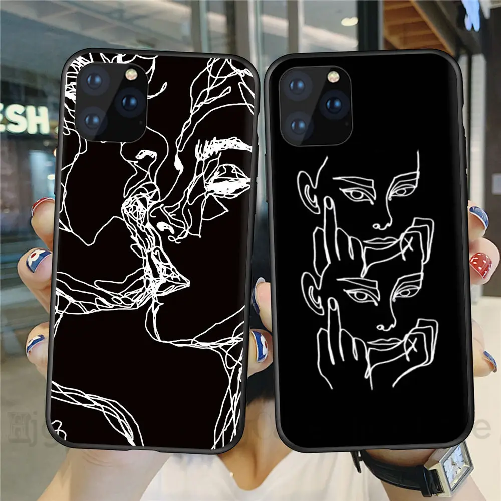 Чехол с изображением линий лица для iphone 11 Pro Max смешной абстрактный поцелуй