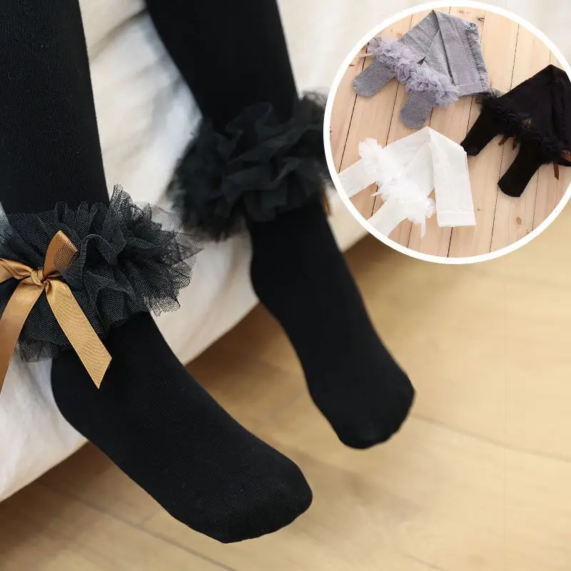 Spring And Autumn New Style Children Fine-combed Cotton Socks Anti-pilling Patyhose Large Lace Socks Girls Princess Coaster Stoc