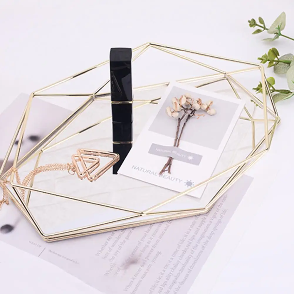Трехмерный поднос для хранения кованого железа Скандинавское минималистичное зеркало из розового золота нижний шестигранный поднос украшение дома