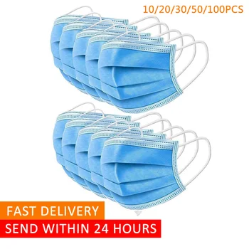 

10/20/30/50/100PCS/PACK Safrty Mask Face Mask Diposable 3-layer Face Masks-anti Dust Breathable Disposable Earloop Mouth Adult