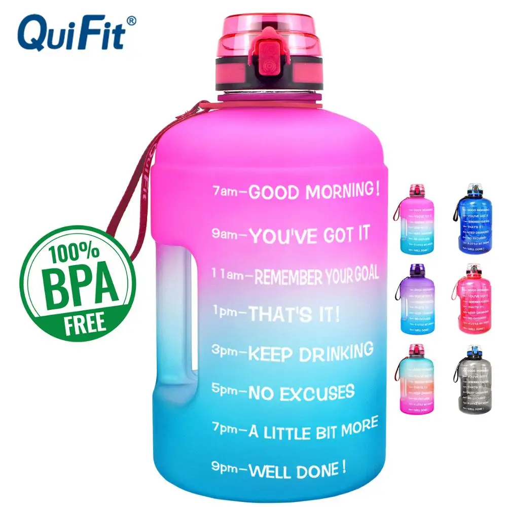 QuiFit Botella de Agua de 1 Gal/ón BPA Gratis Botella de Agua Potable Reutilizable de pl/ástico con Tapa de Acero Inoxidable