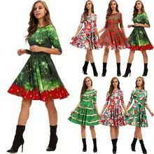 Рождественское женское рождественское платье в стиле ретро, элегантное женское платье с длинными рукавами и принтом кошек, винтажное рождественское вечернее платье с расклешенными рукавами, 5 стилей