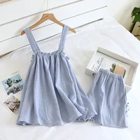 2026 Summer New Style Ladies Pajamas Two-piece 100%Cotton Crepe Suspender Shorts Vest Suit Sweet And Loose Home Service Sexy Pjs - Image 4