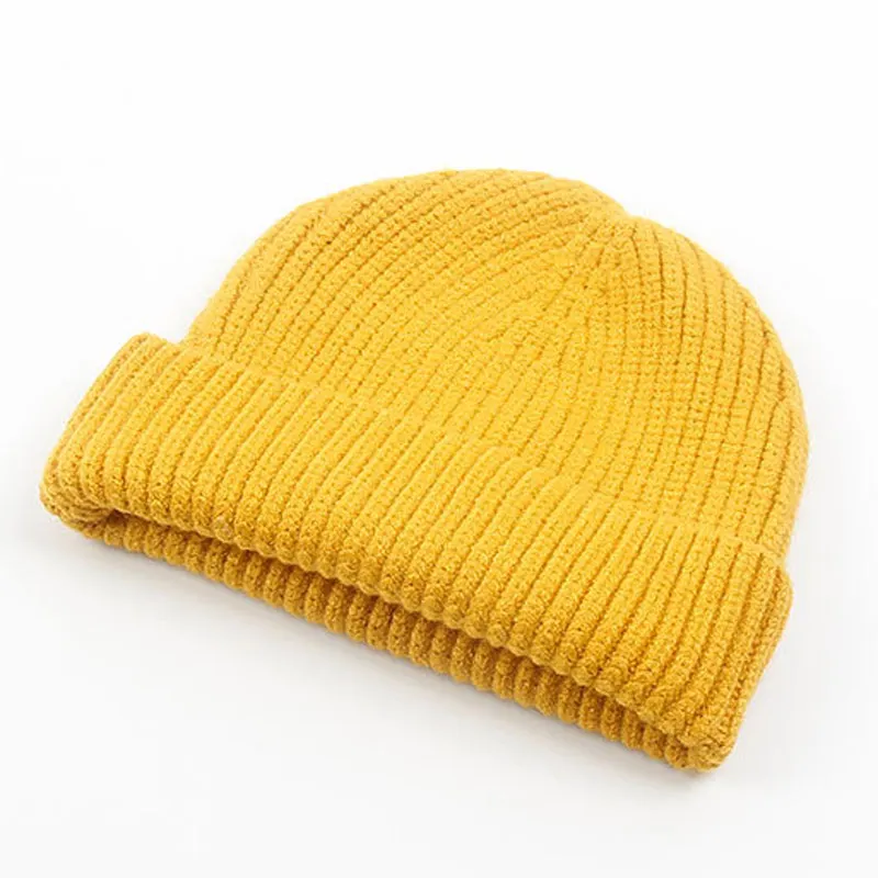 Толстые однотонные простые вязаные Skullies кепка мужская шапка теплые зимние шапки для женщин желтый красный бежевый серый зеленый - Цвет: Цвет: желтый