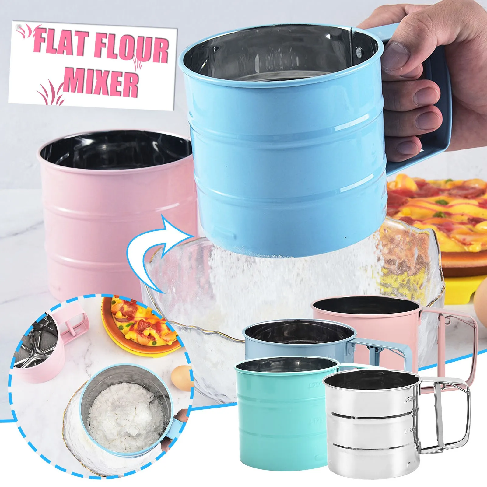 Flour Sifter Baking Semi-automatic Powdered Sugar Sieve with Stainless Steel Screen Tool for Coffee Powder | Дом и сад
