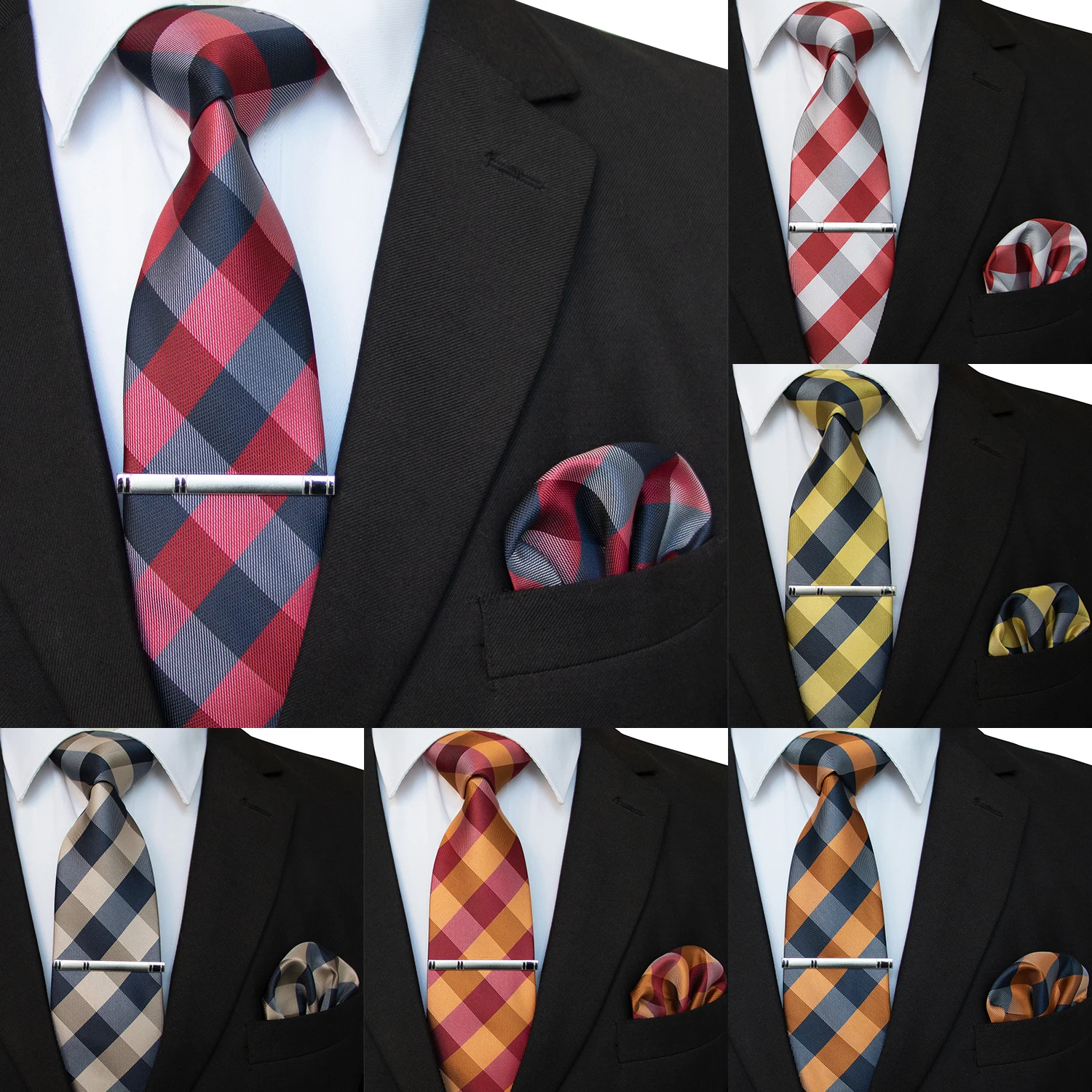 Neck tie Tie clip Pocket square Mini handkerchief 41 Style men tie necktie pocket square party wedding fashion striped plaid 8cm silk woven business handkerchief tie clip set