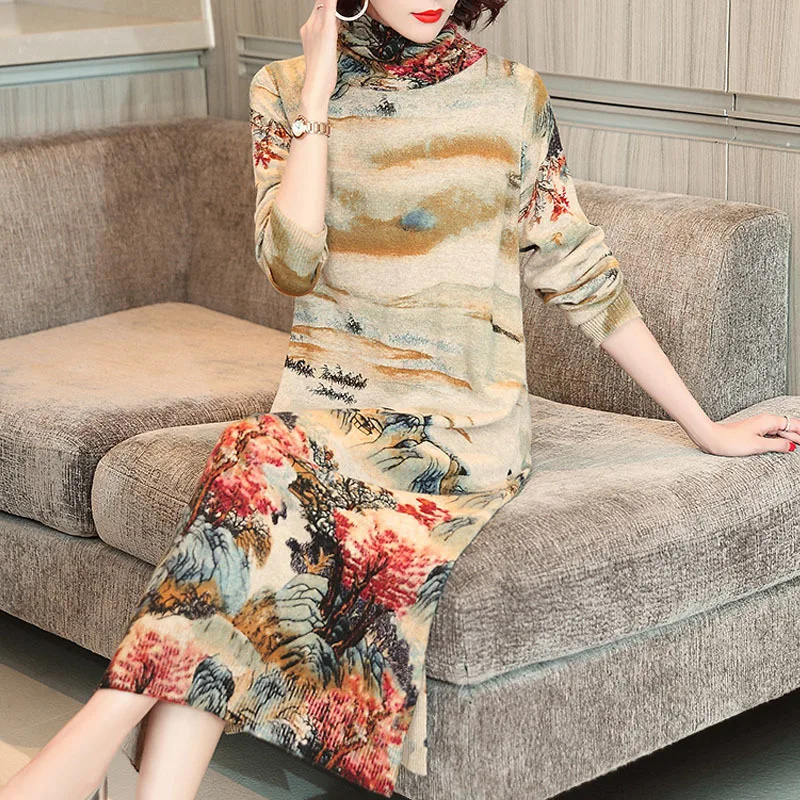 

Europe And America Women's Fashion Jersey Dress over-the-Knee Sweater Dress Underwear Dress with Overcoat Base Skirt