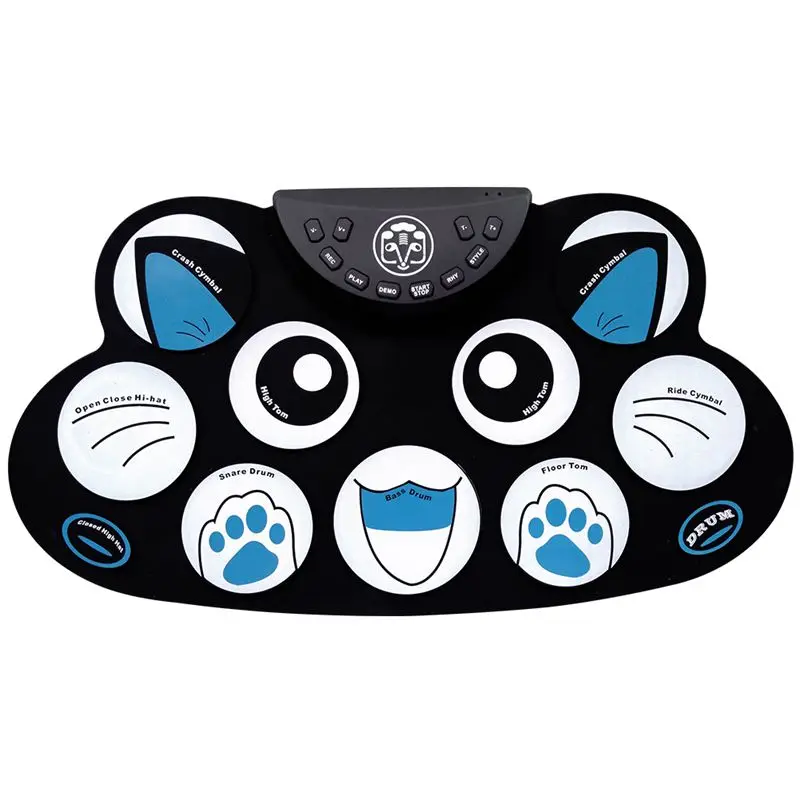 Blue ABZB-Cartoon праздничный подарок портативный электронный свернутый барабан Pad Kit кремниевый складной с палкой US Plus - Цвет: Blue