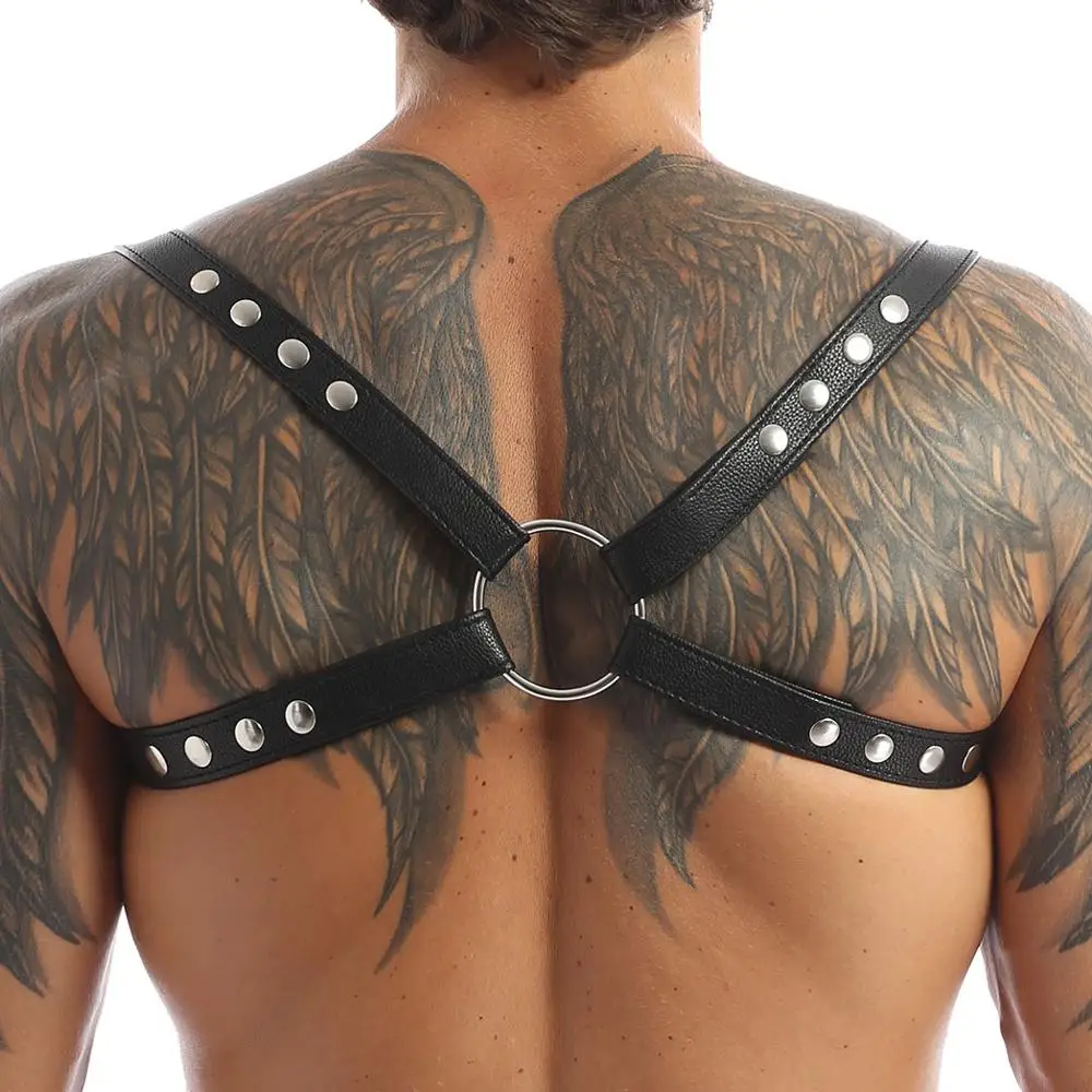 iEFiEL Hot Fashion Sexy Men Body Lingerie Faux Leather Adjustable Body Chest Harness Bondage Gay Costume with Press Buttons