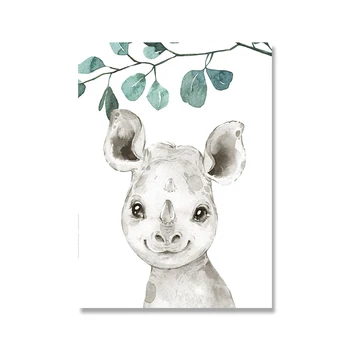 Cute Safari Baby Animals - Greige and Green Prints 10