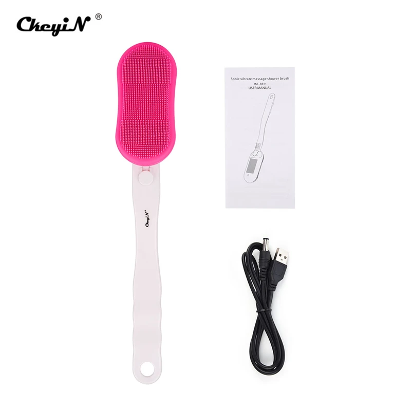 MR410M USB Rechargeable Sonic Silicone Facial Cleansing Brush Long Handle Massage Brush Bath Shower Brush Exfoliation Acne Removal 35 - Цвет: MR410M