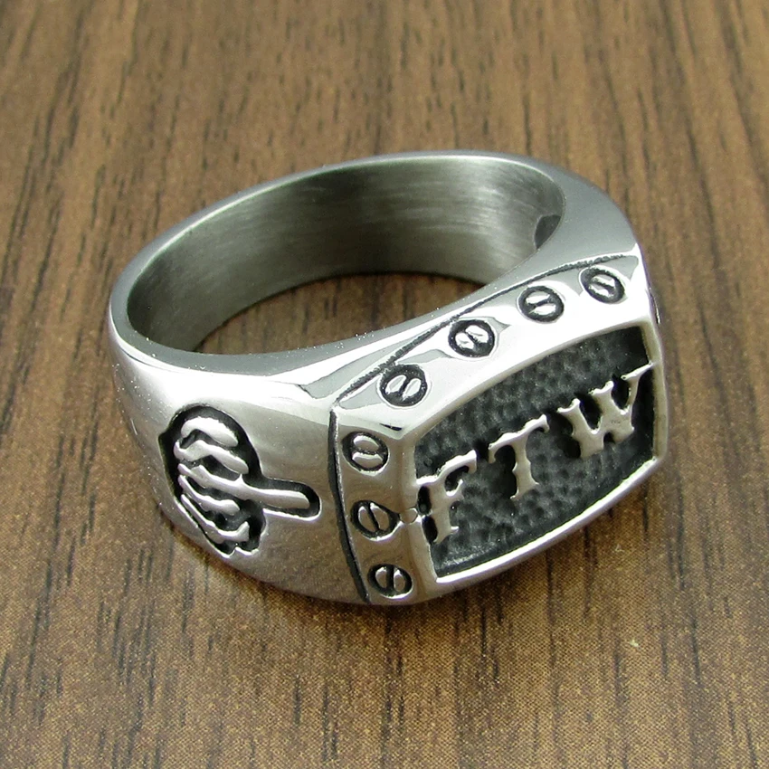 Punk Size 7-15# FTW Mechanical Screw Women's Biker Exquisite 316L Stainless Steel Motorcycle Middle Finger Ring 4