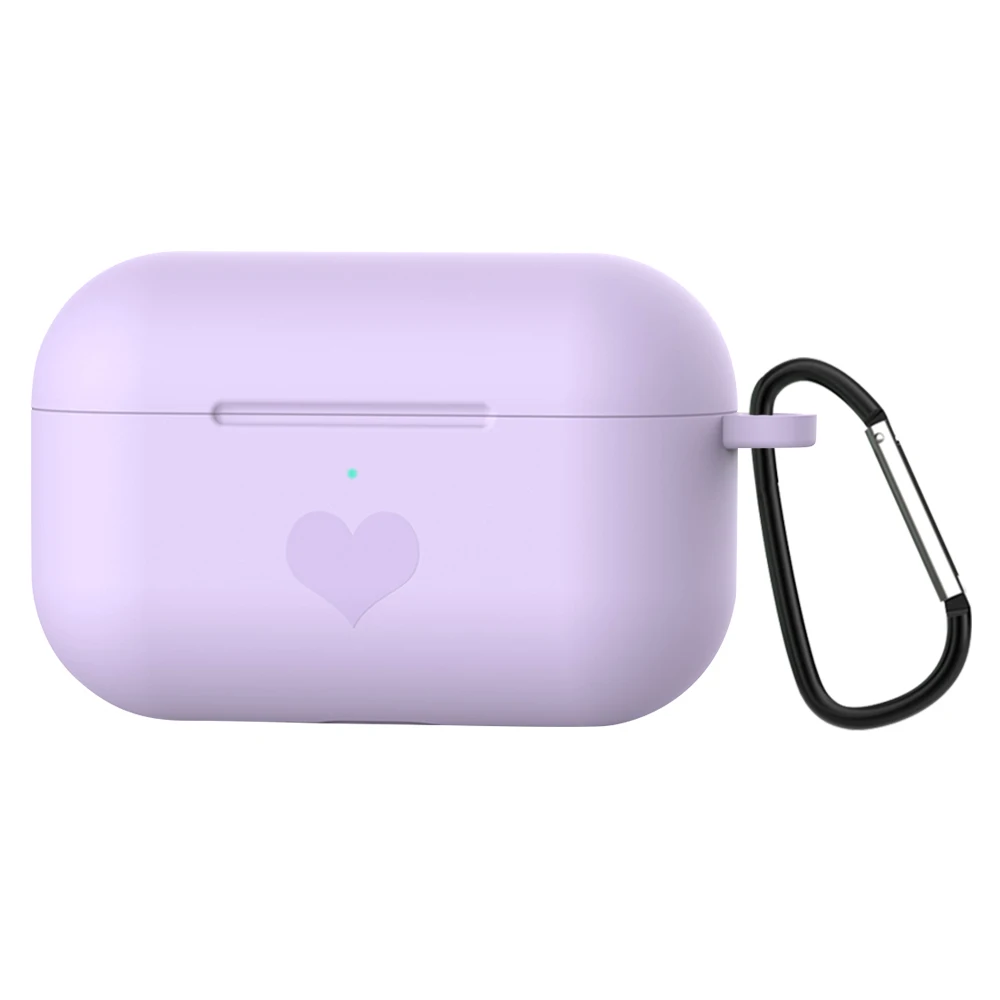 Purple Мини-чехол с сердцем для AirPods Pro с брелком для ключей, противоударный чехол для AirPods 3, Силиконовый ТПУ чехол, розовый, зеленый, фиолетовый - Цвет: Purple