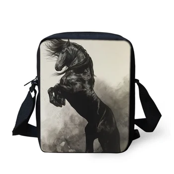 

Fashion Women's Messenger Bags Friesian Horse Pattern Girls Cross Body Bag Beautiful Animal Design Mini Pocket Flaps Bag