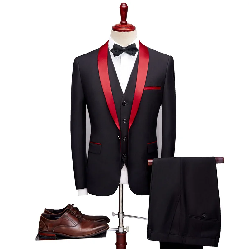 3 Piece Mens Evening Suits for Prom Slim Fit Dress Formal 2020 Shawl Collar Tuxedo Blazer Vest Pants | Свадьбы и торжества