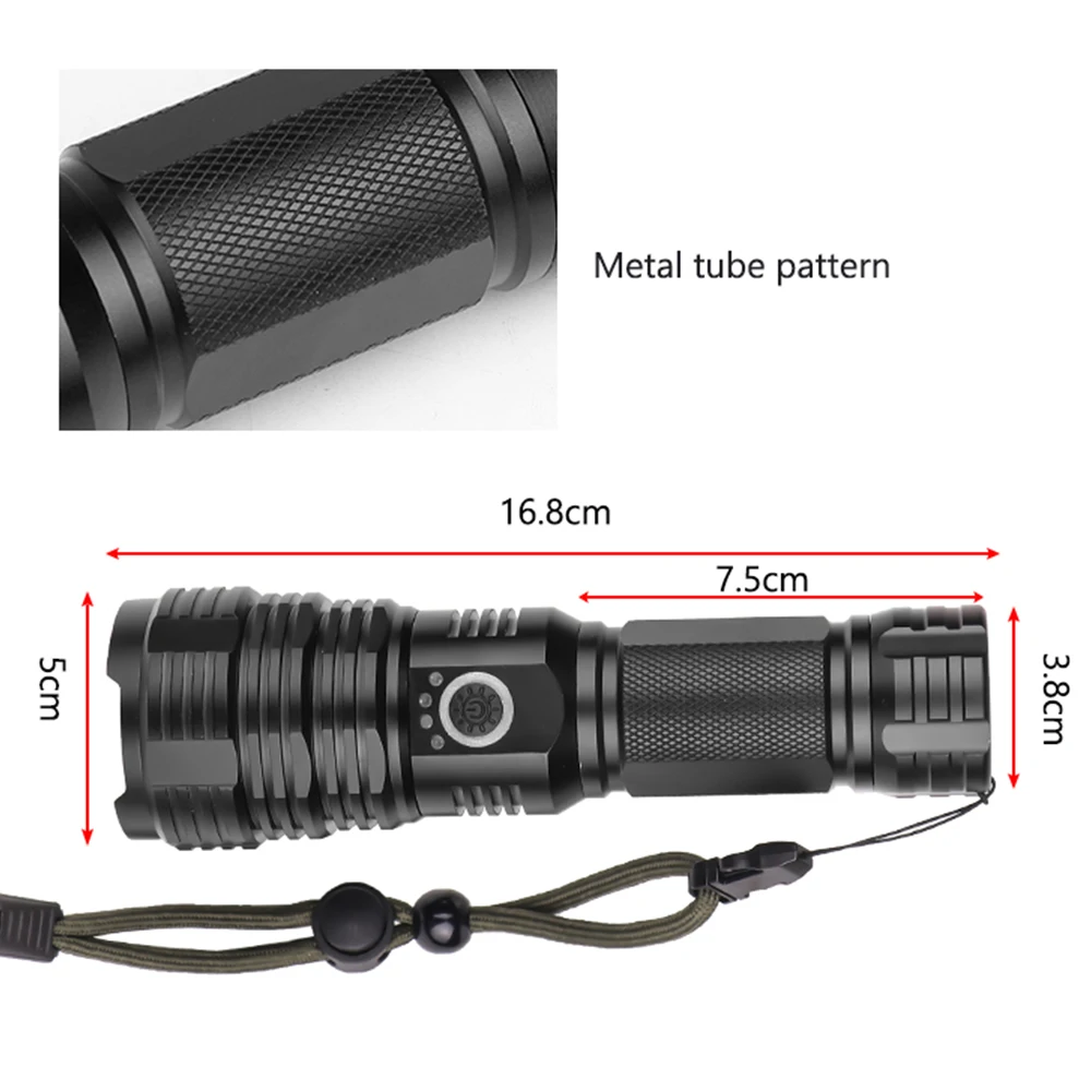 Супер мощный светодиодный фонарь XHP70, перезаряжаемый через USB, фонарь с зумом, 5 режимов, водонепроницаемый фонарь, аккумулятор 18650 26650