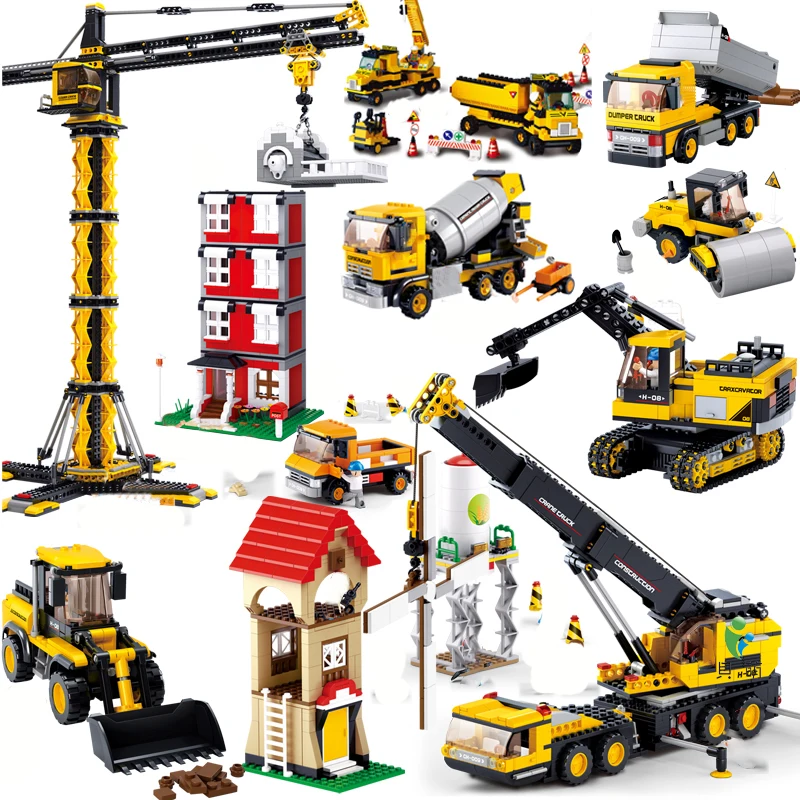 

Sluban Car Truck Team Building Blocks Toy Sets Dolls Compatible legoed crane Engineering Series brick city technic earth drill