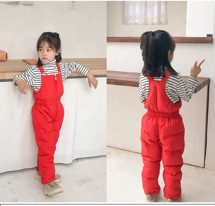 Зимние комбинезоны унисекс для детей 1, 2, 3, 4, 5 лет, Повседневный корейский плотный Пуховый комбинезон для девочек, штаны для маленьких мальчиков, детские штаны высокого качества