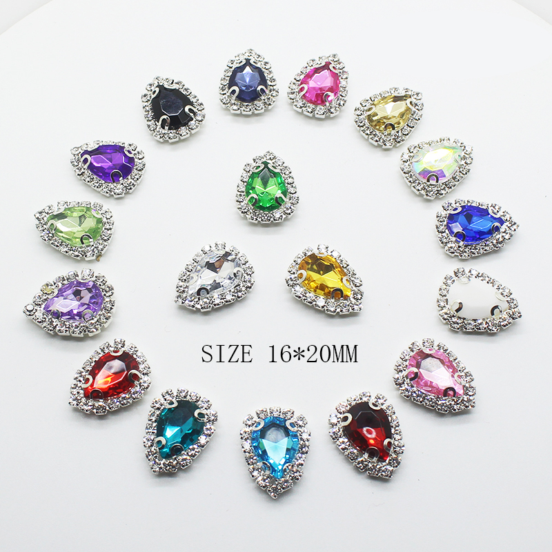 New 10Pcs 16*20mm 4-Hole Sewing Metal Diy Jewelry Accessories Water Droplets Diamond Embellishment Wedding Handwork Decoration